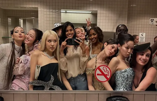 2026 Met Gala Bathroom Group Selfie meme template