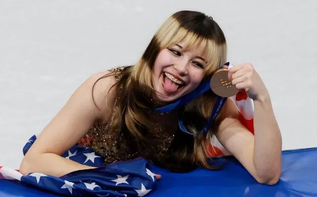 Alysa Liu Biting Her Olympic Medal meme template