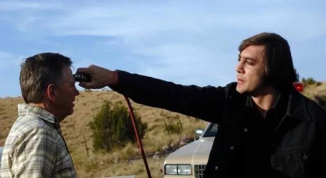 Anton Chigurh Cattle Gun Scene meme template