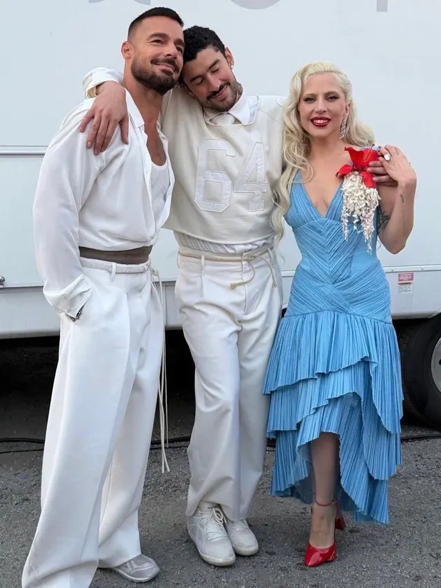 Bad Bunny, Ricky Martin, And Lady Gaga Group Photo meme template