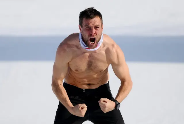 Benjamin Karl Shirtless Victory Celebration meme template