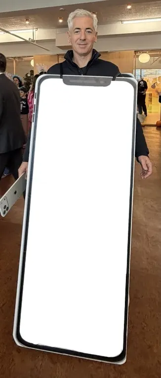Bill Ackman Giant Phone Costume meme template