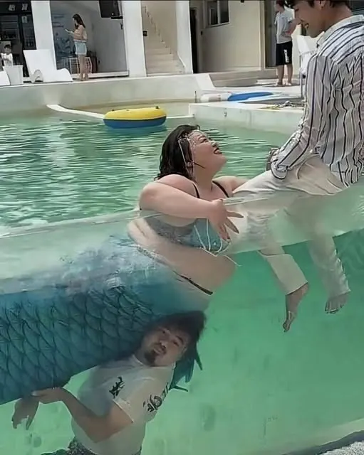 Blursed Mermaid Pool Photo meme template