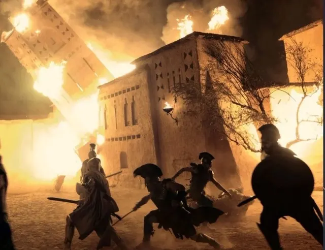 Burning City Battle Scene meme template