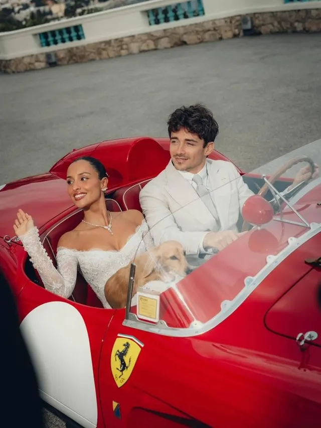 Charles Leclerc And His Bride In A Classic Ferrari meme template