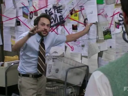 Charlie Kelly Pepe Silvia Conspiracy Board meme template