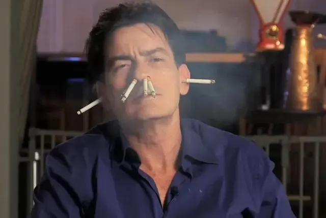 Charlie Sheen Smoking Multiple Cigarettes meme template