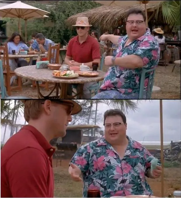 Dennis Nedry And Lewis Dodgson Restaurant Scene meme template