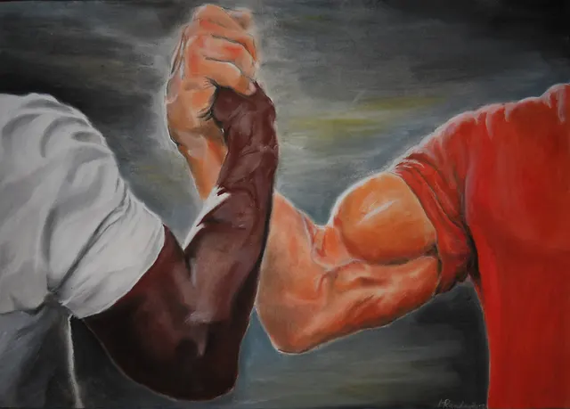 Epic Handshake (Predator Painting) meme template