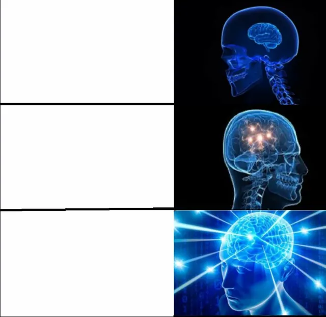 Expanding Brain Three-Panel meme template
