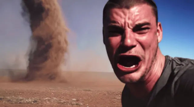 Here It Comes Tornado Selfie meme template