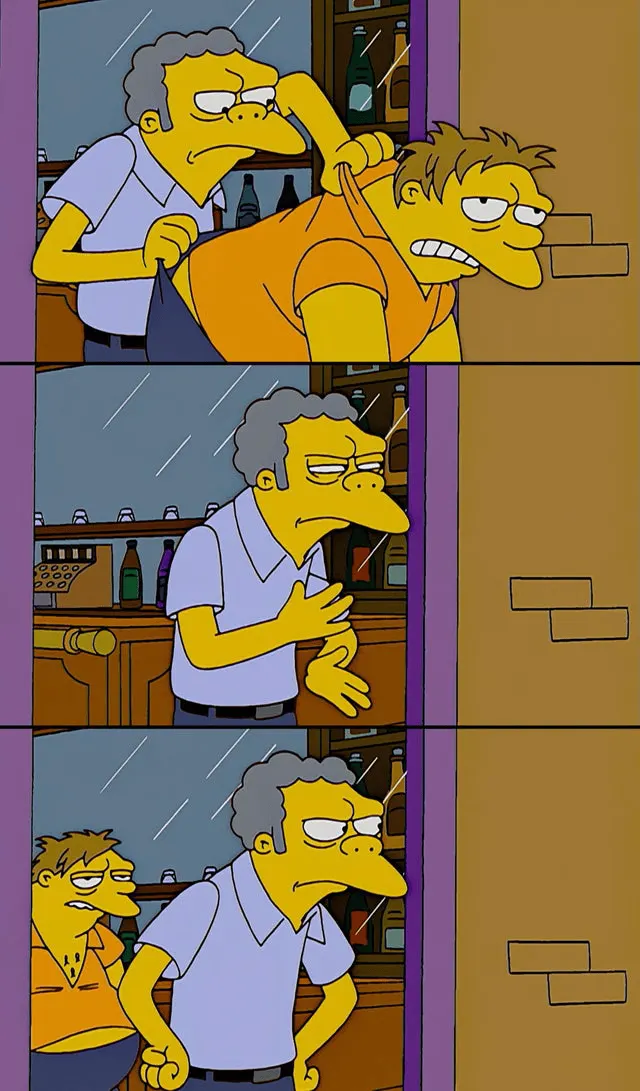 Moe Throws Barney Out meme template