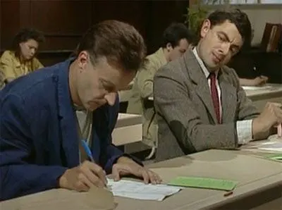 Mr. Bean Copying Exam meme template
