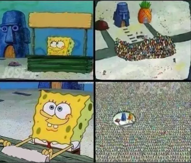 SpongeBob Flooded With Customers meme template