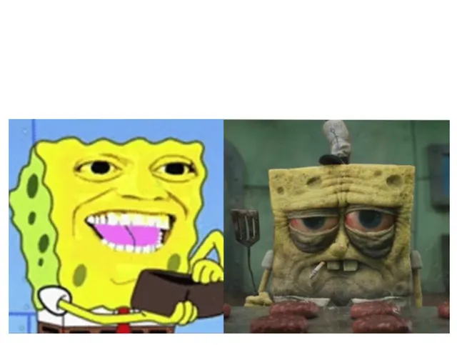 SpongeBob Paying vs. Broke meme template