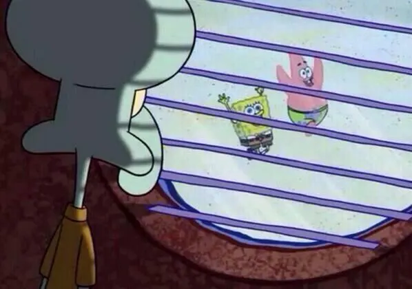 Squidward Looking Through Blinds meme template