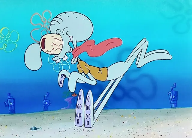 Squidward running meme template