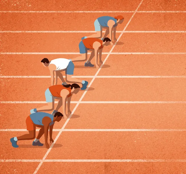 Staggered Starting Line meme template