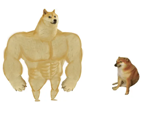 Swole Doge vs. Cheems meme template
