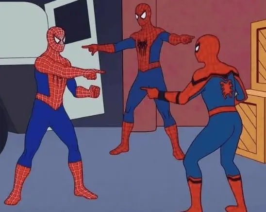 Three Spider-Men Pointing meme template