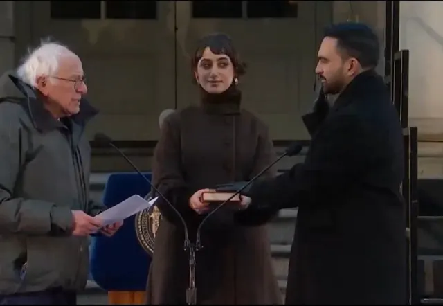 Zohran’s wife sketchy look during swear-in meme template